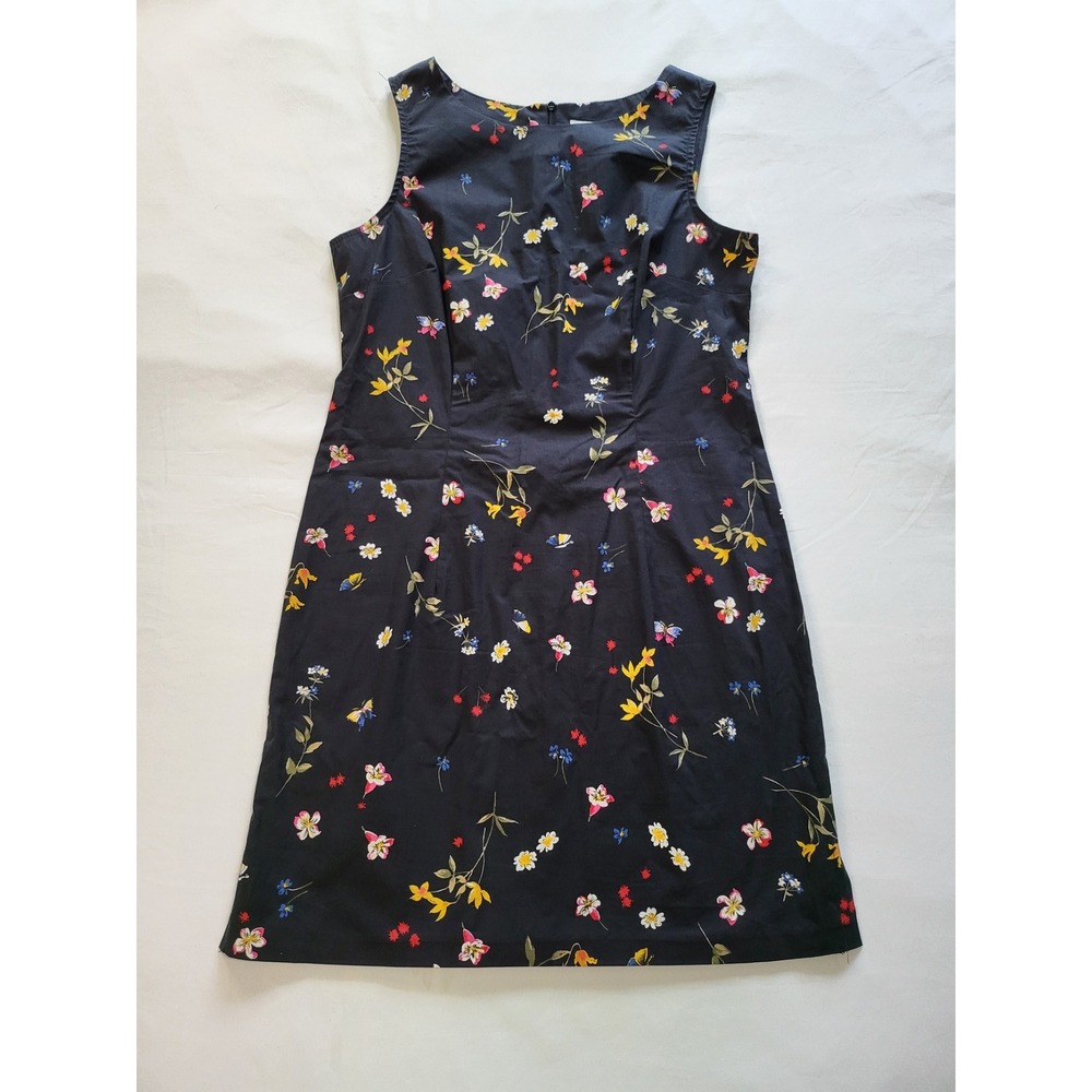 Dress Barn Floral Butterfly Sleeveless Sheath Dress Black Cotton Size 10